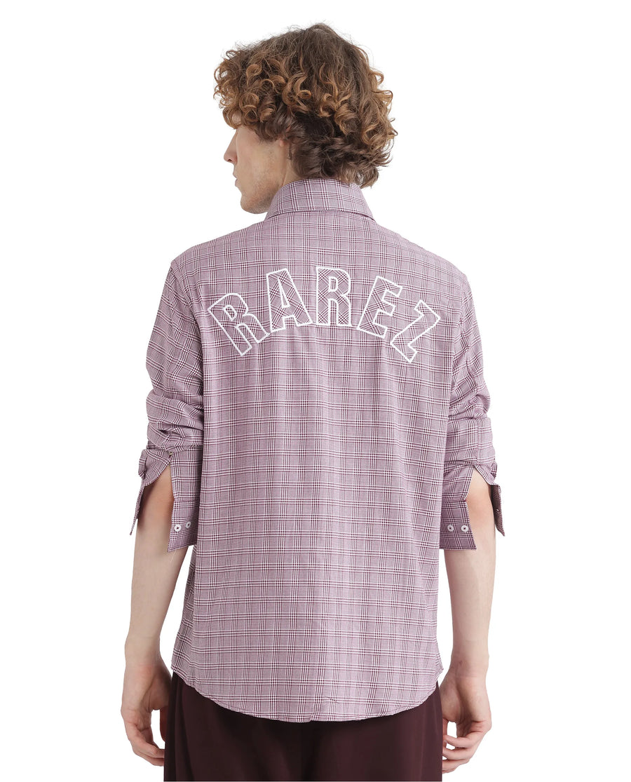 Rare Rabbit Men's Pankal Maroon Checked Print Oversized Fit Full Sleeve Collared Shirt