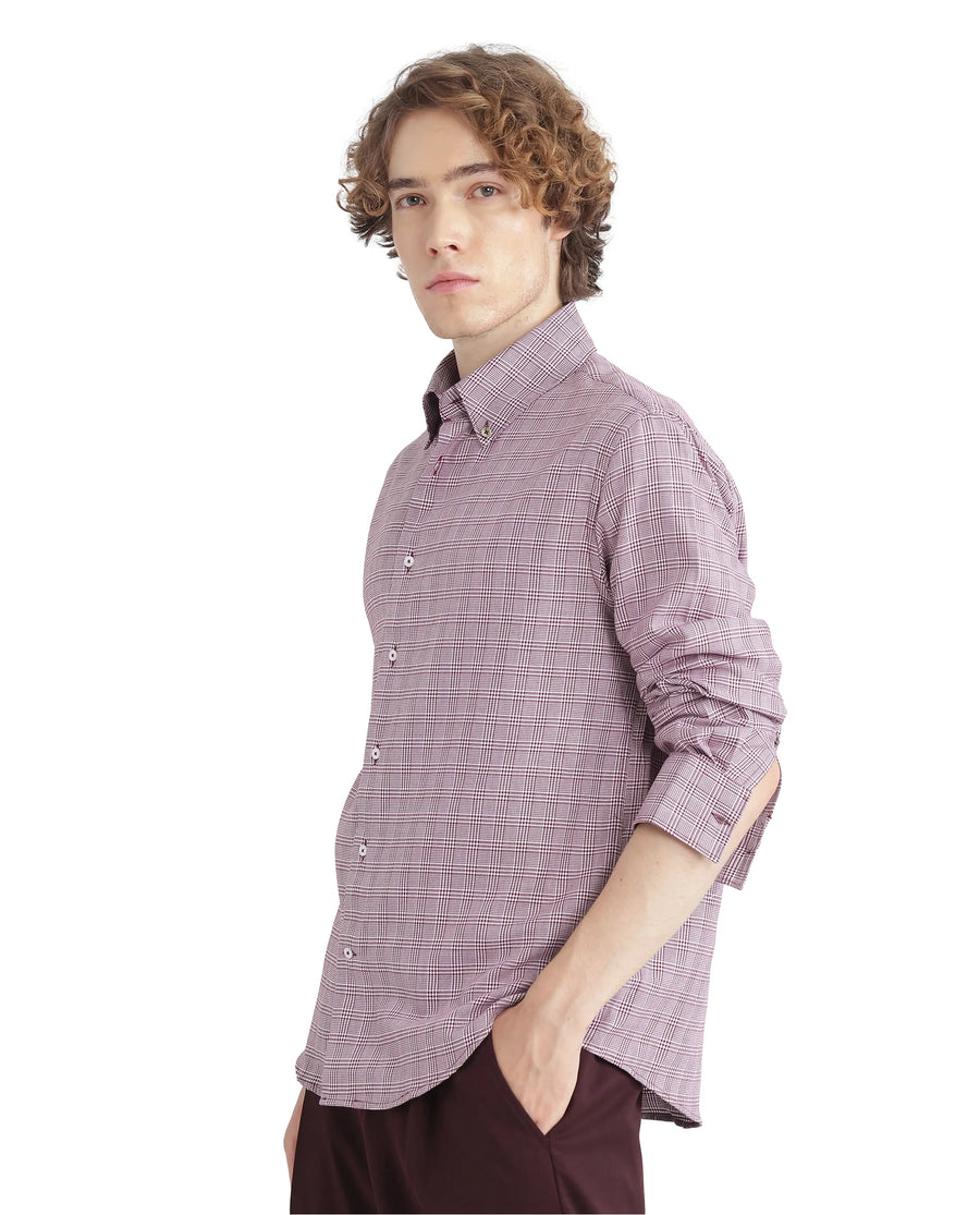 Rare Rabbit Men's Pankal Maroon Checked Print Oversized Fit Full Sleeve Collared Shirt