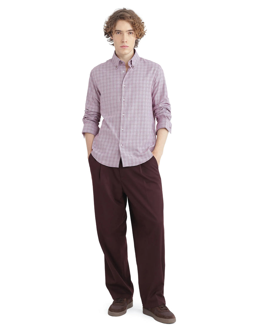 Rare Rabbit Men's Pankal Maroon Checked Print Oversized Fit Full Sleeve Collared Shirt