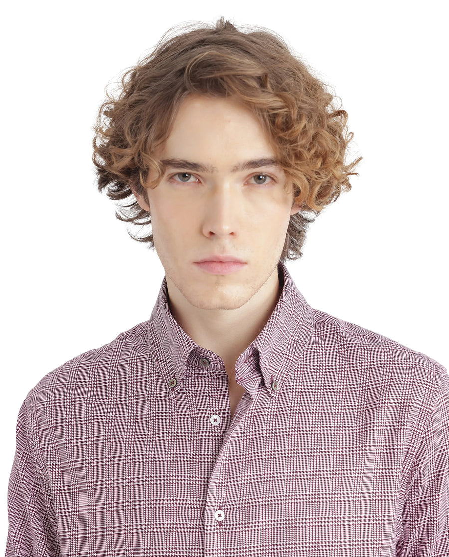 Rare Rabbit Men's Pankal Maroon Checked Print Oversized Fit Full Sleeve Collared Shirt