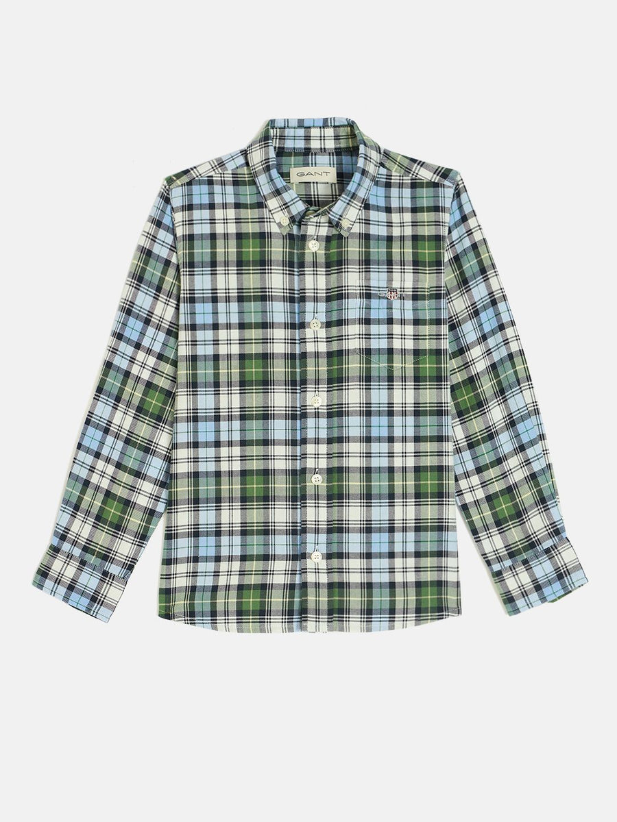 GANT Boys Button-Down Collar Oxford Checked Cotton Casual Shirt