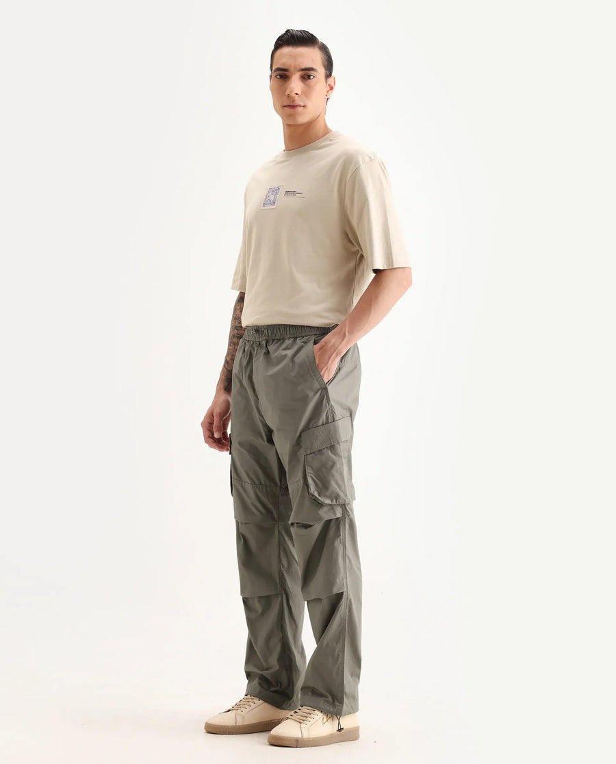 Rare Rabbit Men's Parc Dusky Olive Cotton Plain Regular Fit Trouser