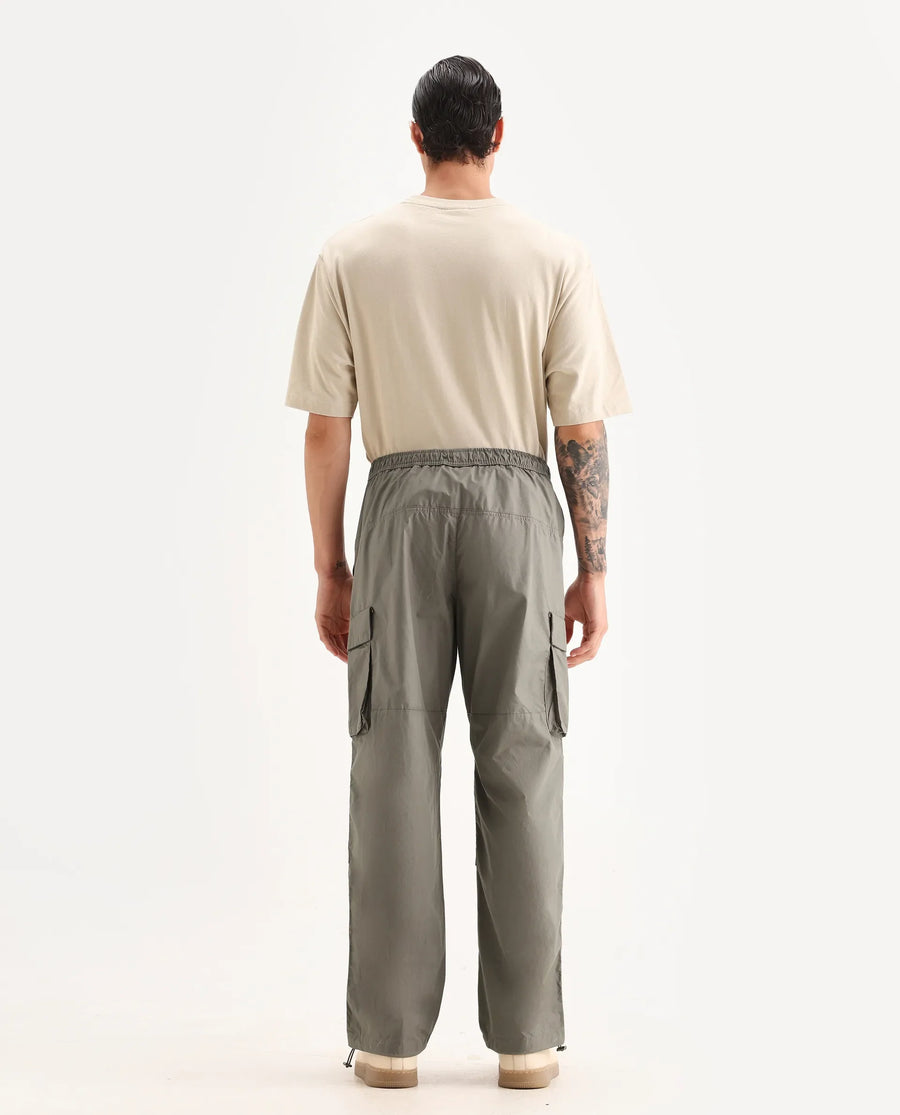 Rare Rabbit Men's Parc Dusky Olive Cotton Plain Regular Fit Trouser