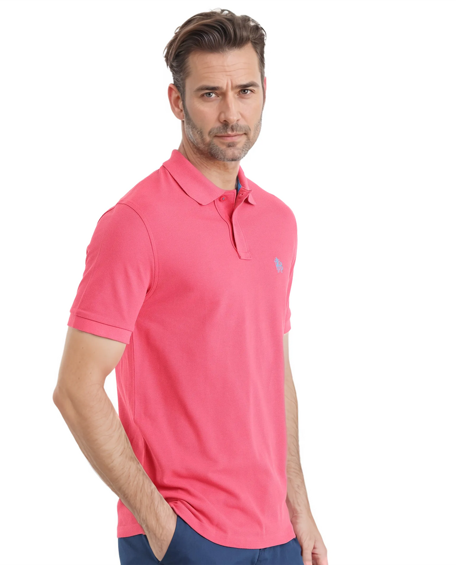 Rare Rabbit Men's Pare-1 Red Cotton Plain Regular Fit Half Sleeve Polo