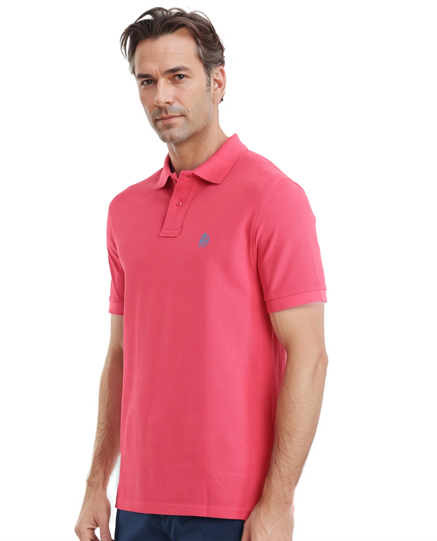 Rare Rabbit Men's Pare-1 Red Cotton Plain Regular Fit Half Sleeve Polo