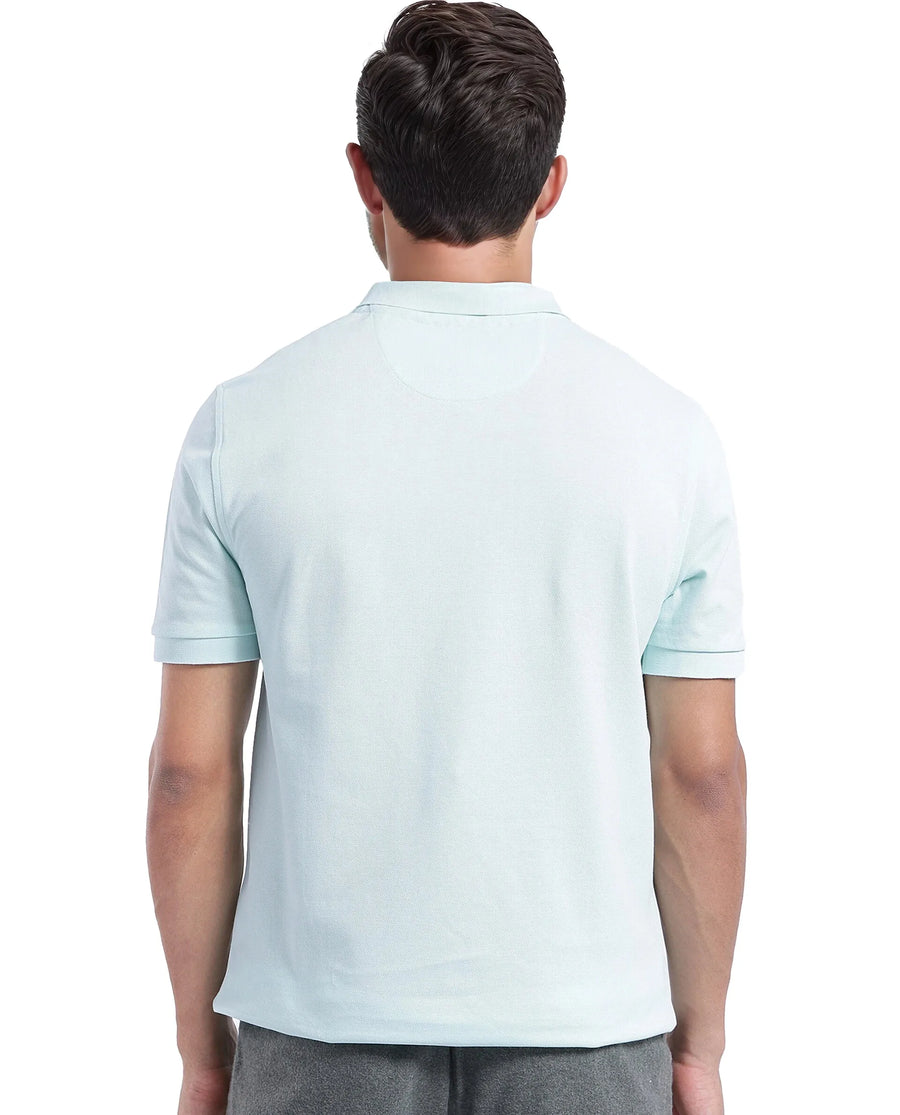 Rare Rabbit Men's Pare-1 Light Blue Cotton Plain Regular Fit Half Sleeve Polo