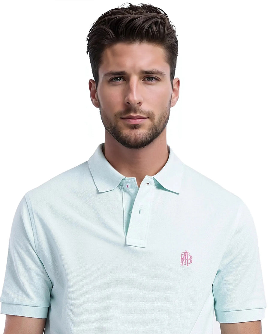 Rare Rabbit Men's Pare-1 Light Blue Cotton Plain Regular Fit Half Sleeve Polo