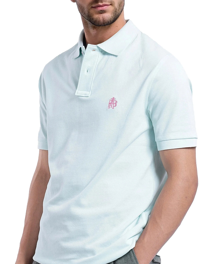 Rare Rabbit Men's Pare-1 Light Blue Cotton Plain Regular Fit Half Sleeve Polo