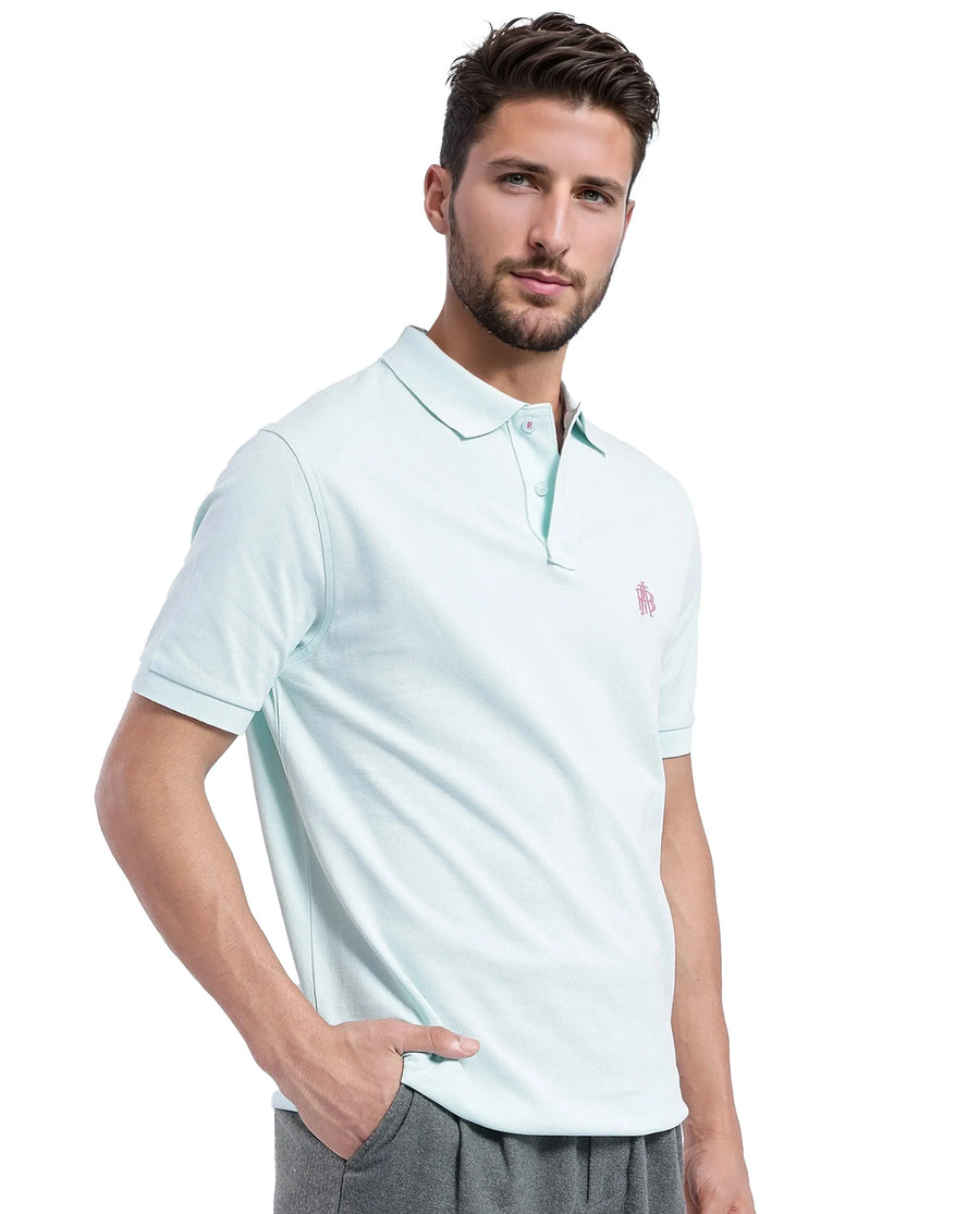 Rare Rabbit Men's Pare-1 Light Blue Cotton Plain Regular Fit Half Sleeve Polo