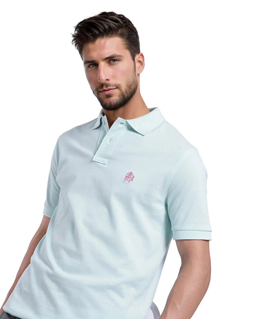 Rare Rabbit Men's Pare-1 Light Blue Cotton Plain Regular Fit Half Sleeve Polo