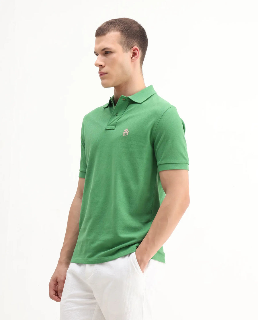 Rare Rabbit Men's Pare-1 Green Cotton Plain Regular Fit Half Sleeve Polo