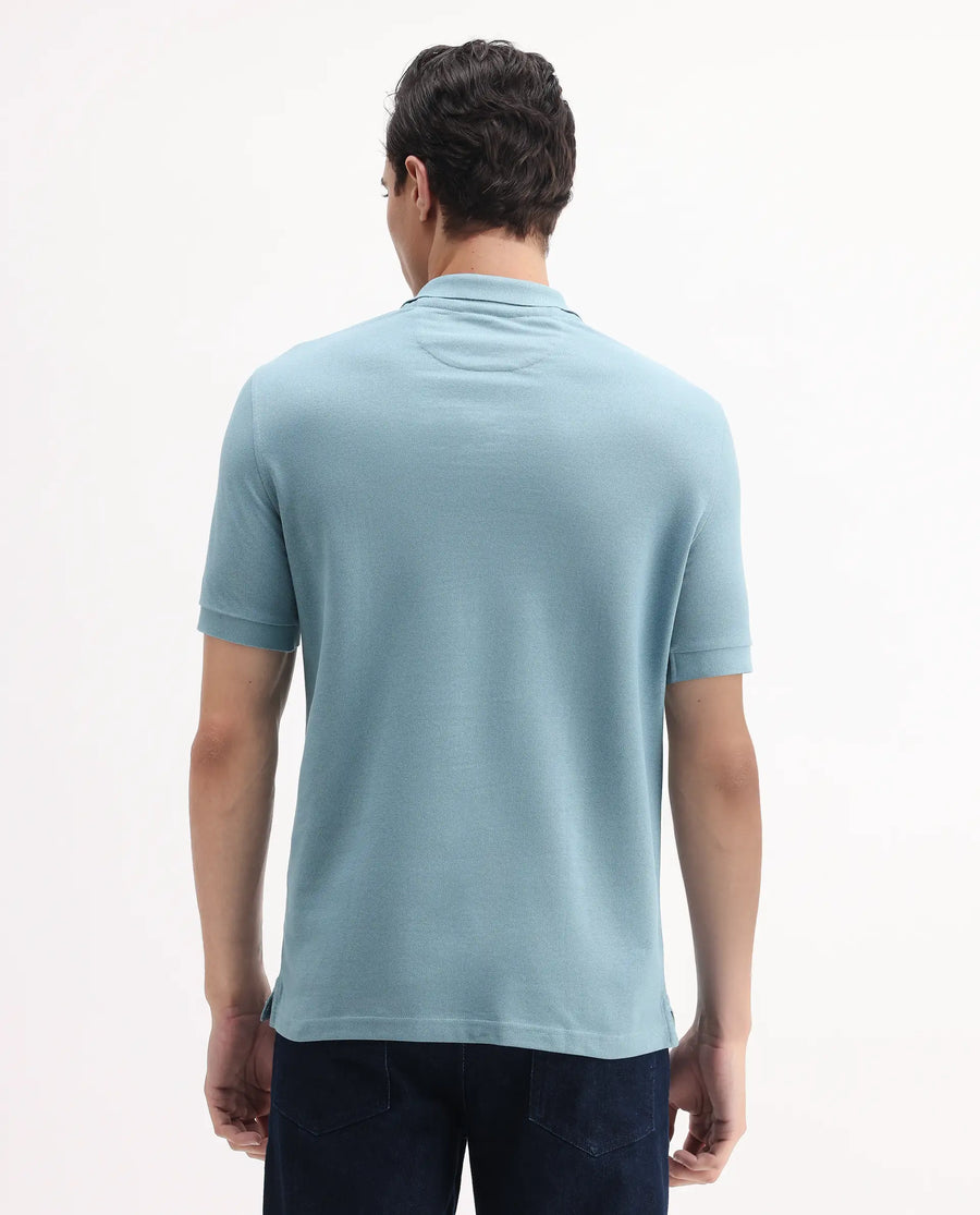 Rare Rabbit Men's Pareto Teal Cotton Embroidered Regular Fit Half Sleeve Polo