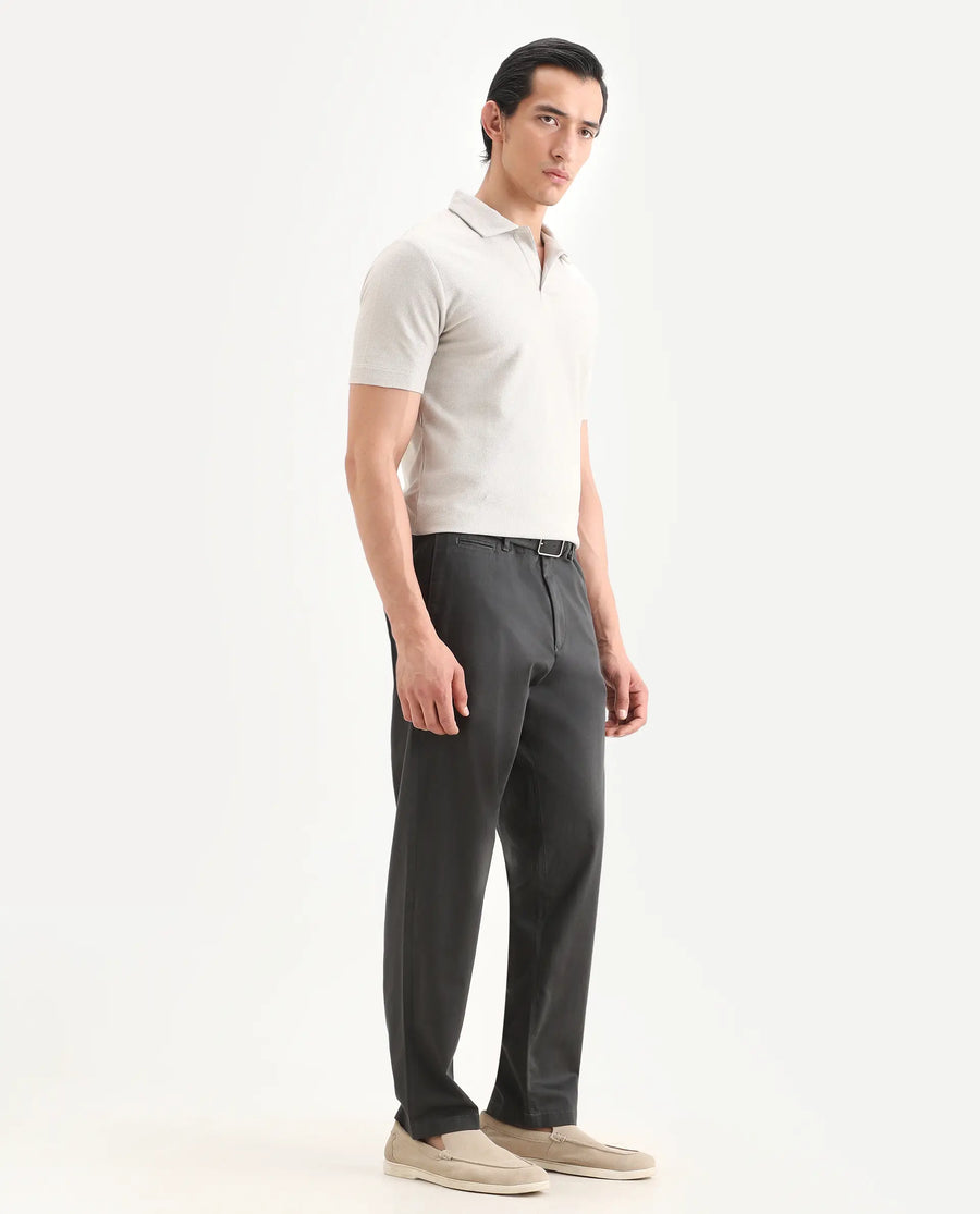 Rare Rabbit Men's Parga Dark Grey Cotton Blend Fabric Regular Fit Plain Trouser