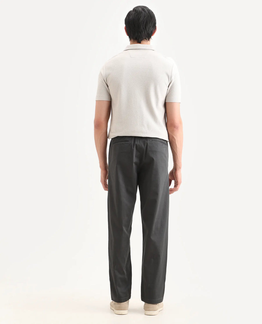 Rare Rabbit Men's Parga Dark Grey Cotton Blend Fabric Regular Fit Plain Trouser