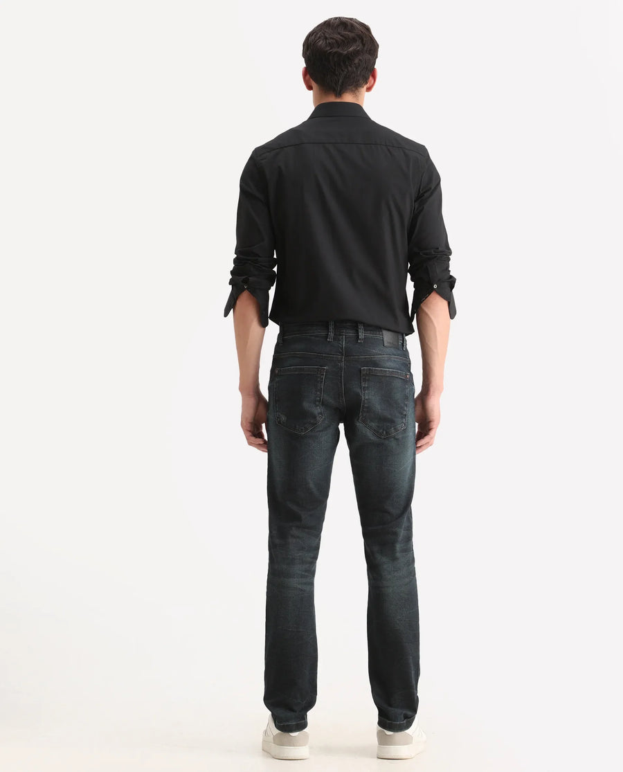 Rare Rabbit Men's Parle-1 Dark Blue Cotton Blend Fabric Hawk Slim Plain Jeans