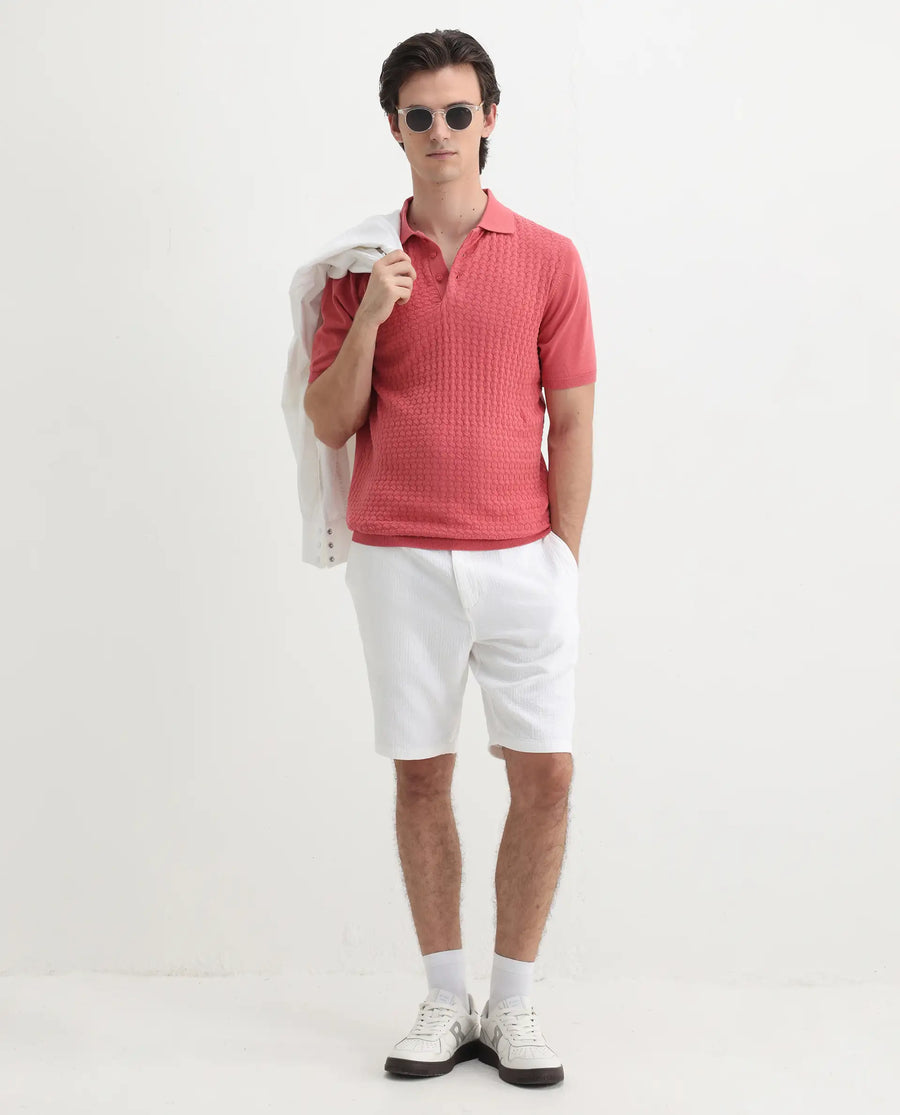 Rare Rabbit Men's Pasto Dark Peach Cotton Plain Regular Fit Half Sleeve Polo
