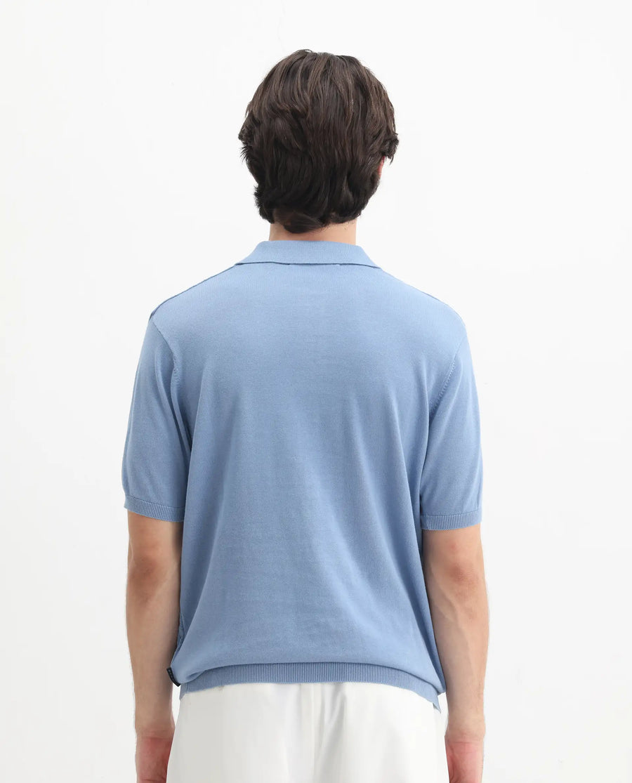 Rare Rabbit Men's Pasto Dusky Blue Cotton Textured Regular Fit Half Sleeve Polo