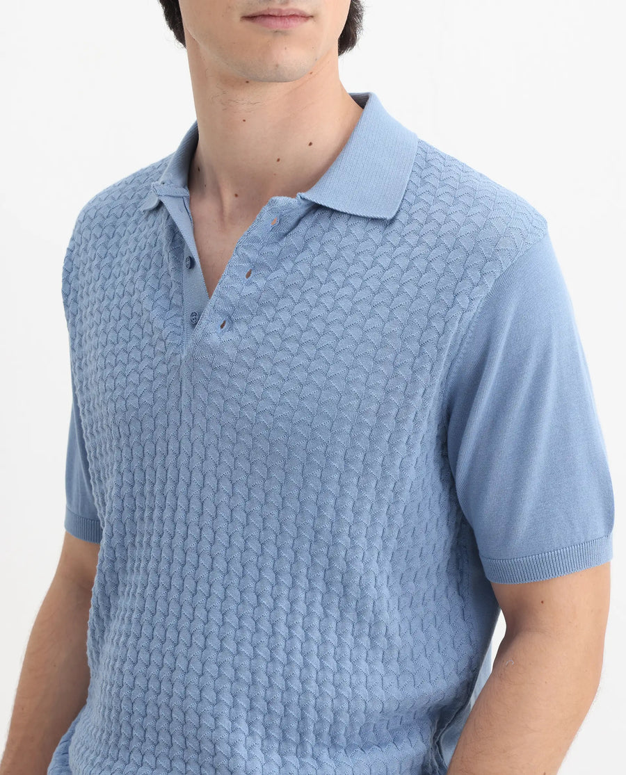 Rare Rabbit Men's Pasto Dusky Blue Cotton Textured Regular Fit Half Sleeve Polo