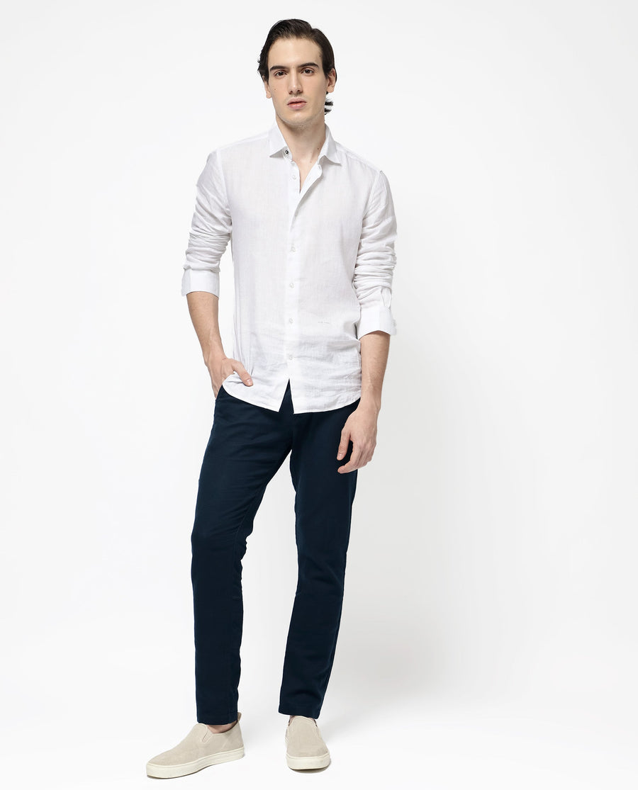 Rare Rabbit Men's Pastor 2 Navy Cotton Plain Regular Fit Trouser