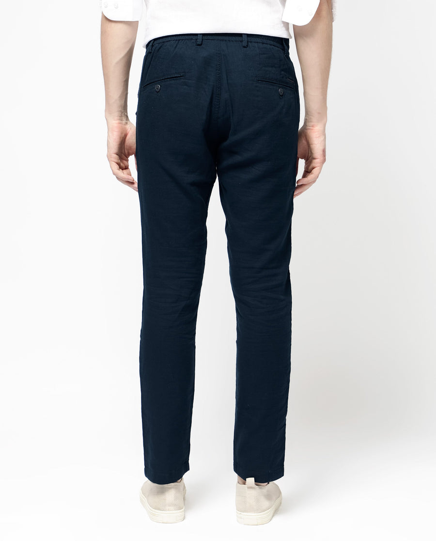 Rare Rabbit Men's Pastor 2 Navy Cotton Plain Regular Fit Trouser