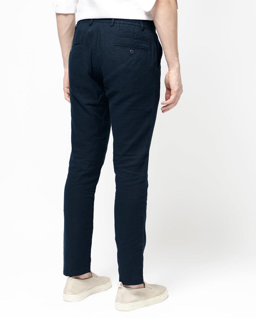 Rare Rabbit Men's Pastor 2 Navy Cotton Plain Regular Fit Trouser