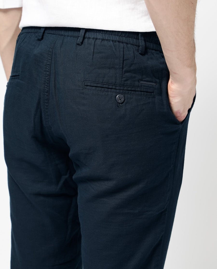 Rare Rabbit Men's Pastor 2 Navy Cotton Plain Regular Fit Trouser