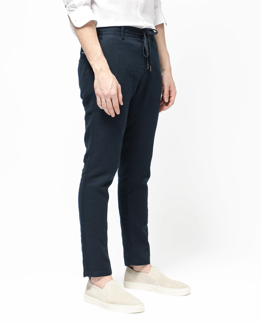 Rare Rabbit Men's Pastor 2 Navy Cotton Plain Regular Fit Trouser