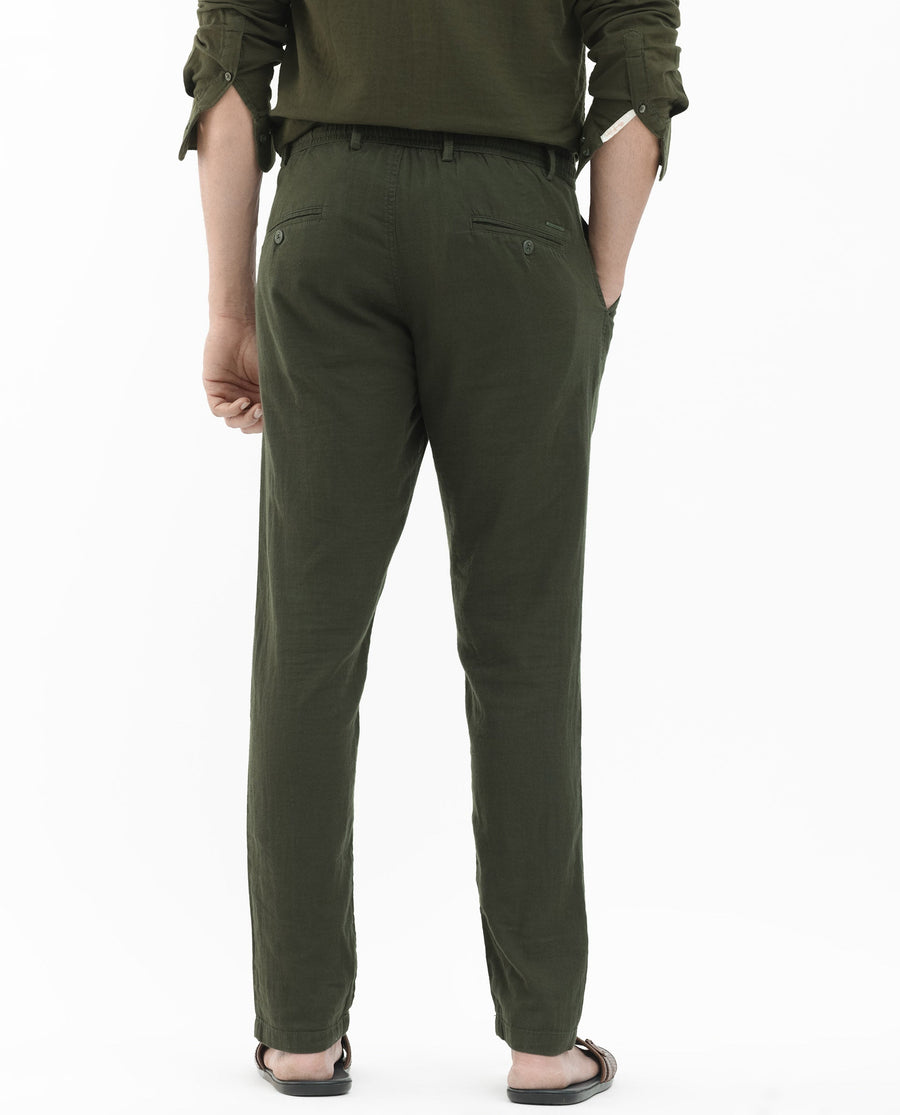 Rare Rabbit Men's Pastor 2 Olive Cotton Plain Regular Fit Trouser