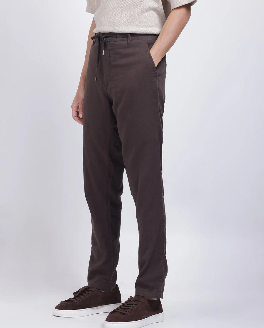 Rare Rabbit Men's Pastor-25 Brown Cotton Plain Regular Fit Trouser
