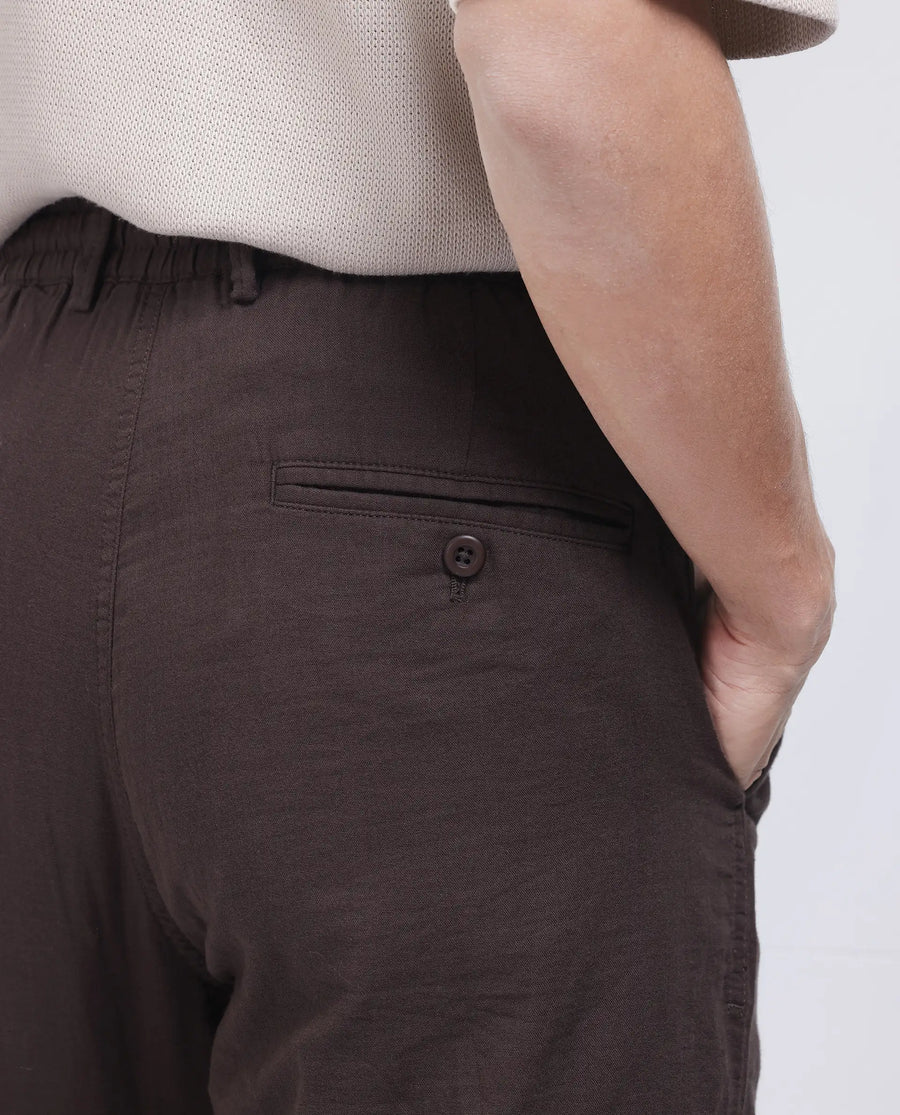 Rare Rabbit Men's Pastor-25 Brown Cotton Plain Regular Fit Trouser