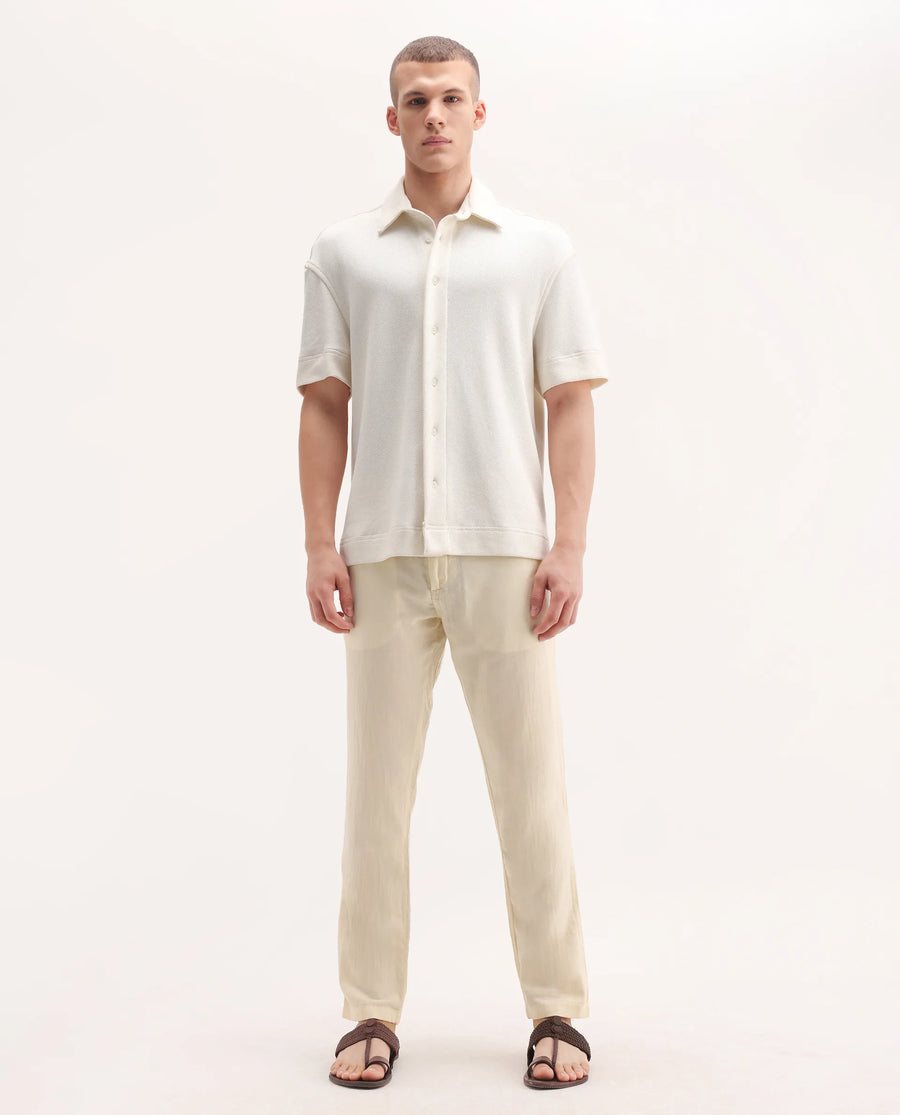 Rare Rabbit Men's Pastor-3 Off White Cotton Plain Regular Fit Trouser