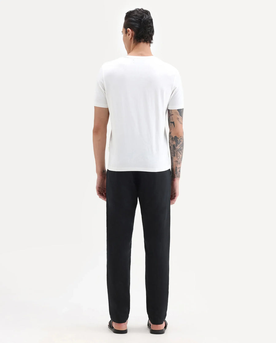 Rare Rabbit Men's Pastor-Aw25 Black Cotton Plain Regular Fit Trouser