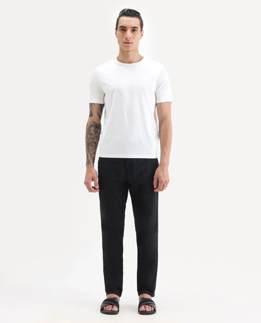 Rare Rabbit Men's Pastor-Aw25 Black Cotton Plain Regular Fit Trouser