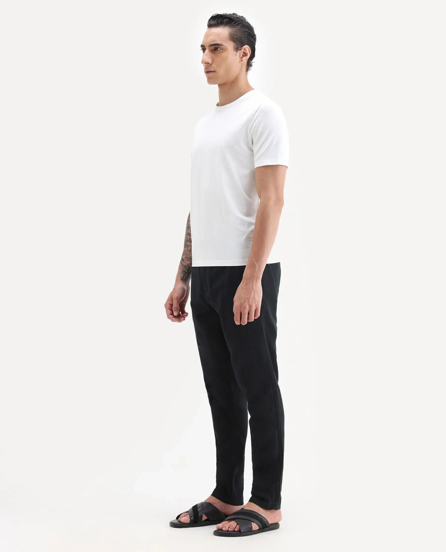 Rare Rabbit Men's Pastor-Aw25 Black Cotton Plain Regular Fit Trouser