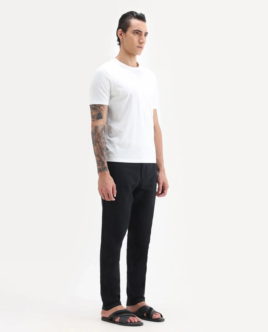 Rare Rabbit Men's Pastor-Aw25 Black Cotton Plain Regular Fit Trouser