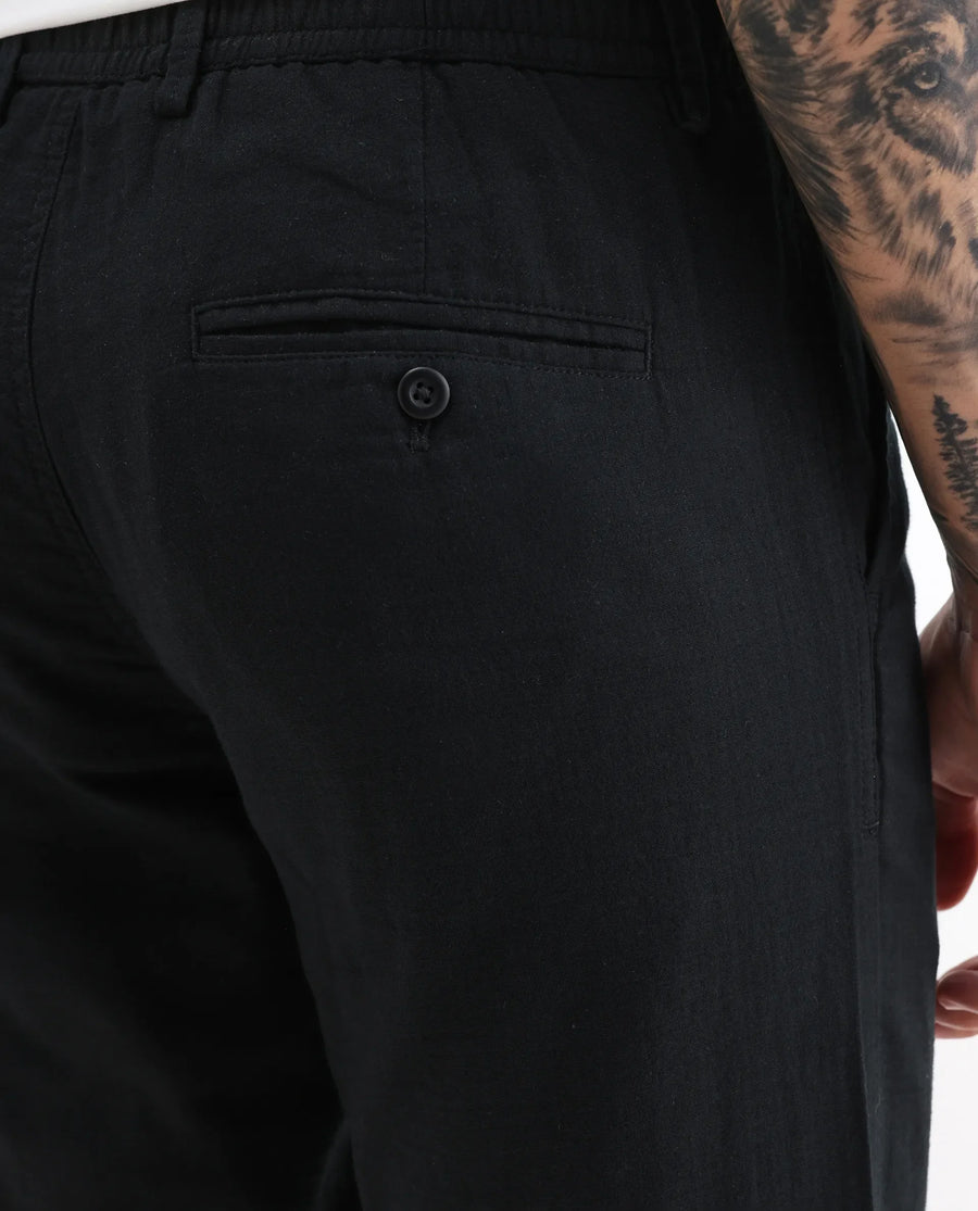 Rare Rabbit Men's Pastor-Aw25 Black Cotton Plain Regular Fit Trouser