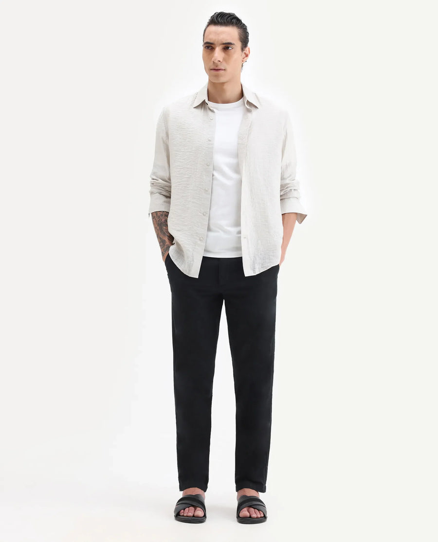 Rare Rabbit Men's Pastor-Aw25 Black Cotton Plain Regular Fit Trouser