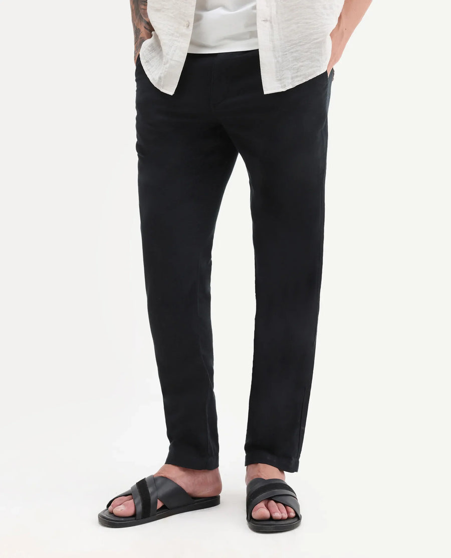 Rare Rabbit Men's Pastor-Aw25 Black Cotton Plain Regular Fit Trouser