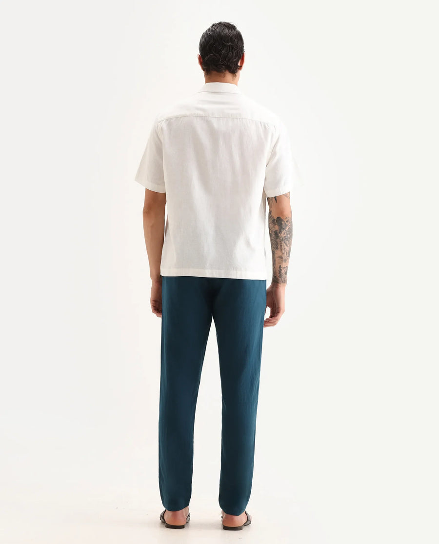 Rare Rabbit Men's Pastor-Aw25 Dark Teal Cotton Plain Regular Fit Trouser