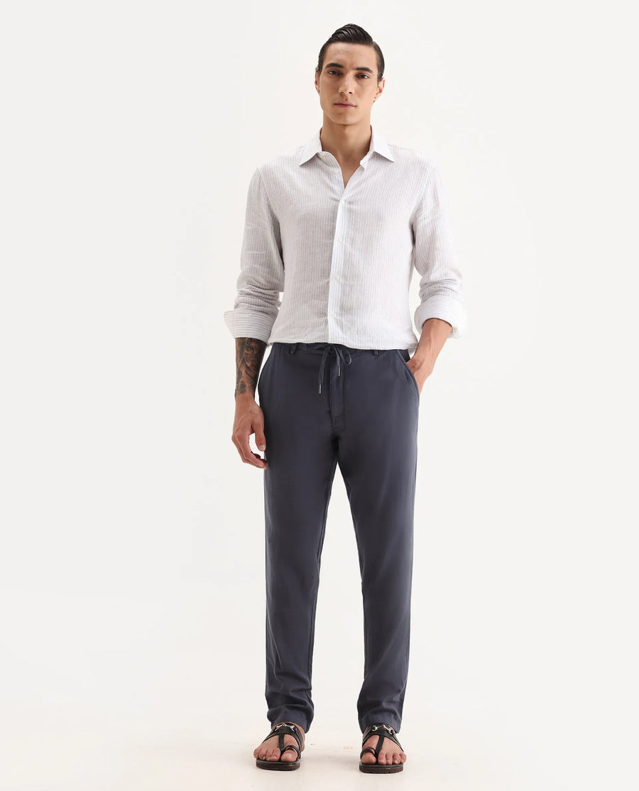 Rare Rabbit Men's Pastor-Aw25 Dusky Purple Cotton Plain Regular Fit Trouser