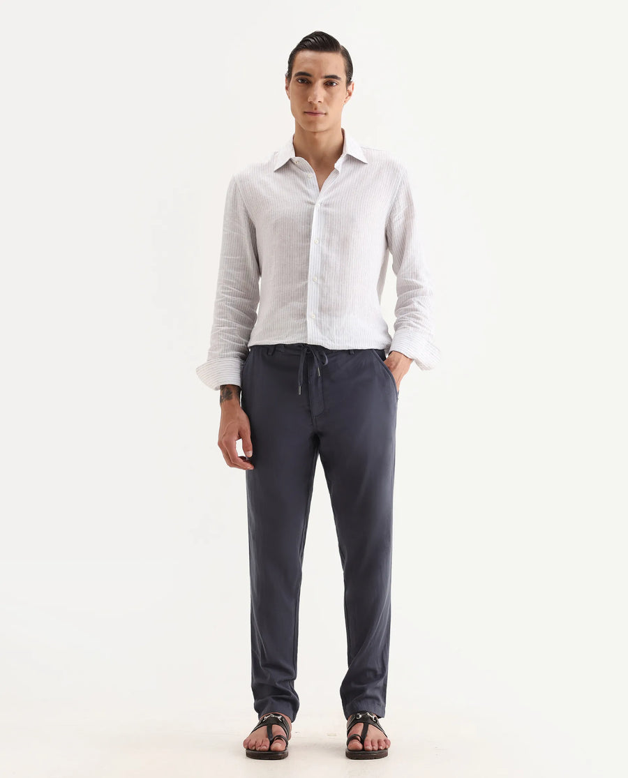 Rare Rabbit Men's Pastor-Aw25 Dusky Purple Cotton Plain Regular Fit Trouser
