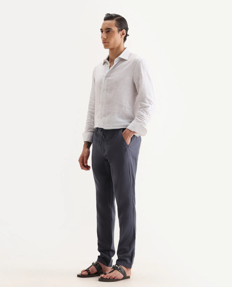 Rare Rabbit Men's Pastor-Aw25 Dusky Purple Cotton Plain Regular Fit Trouser
