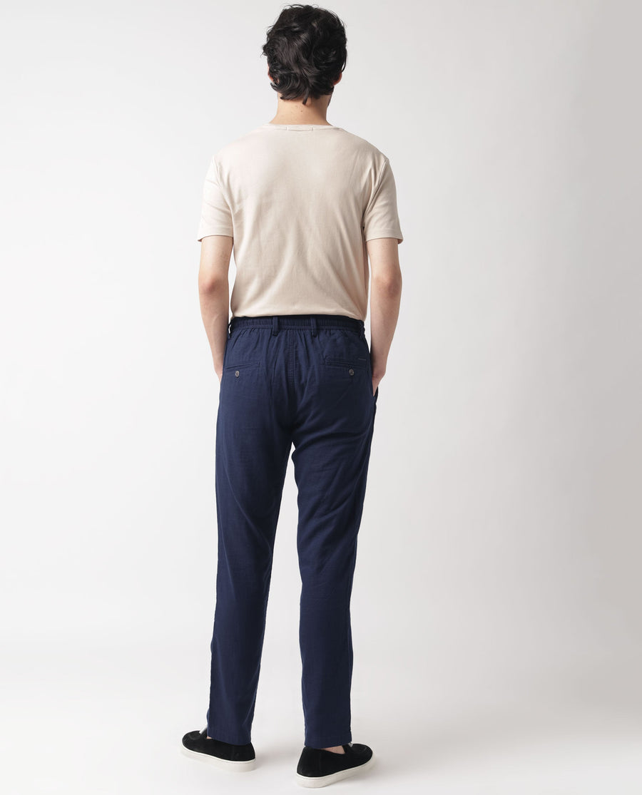 Rare Rabbit Men's Pastor Dark Blue Cotton Plain Regular Fit Trouser