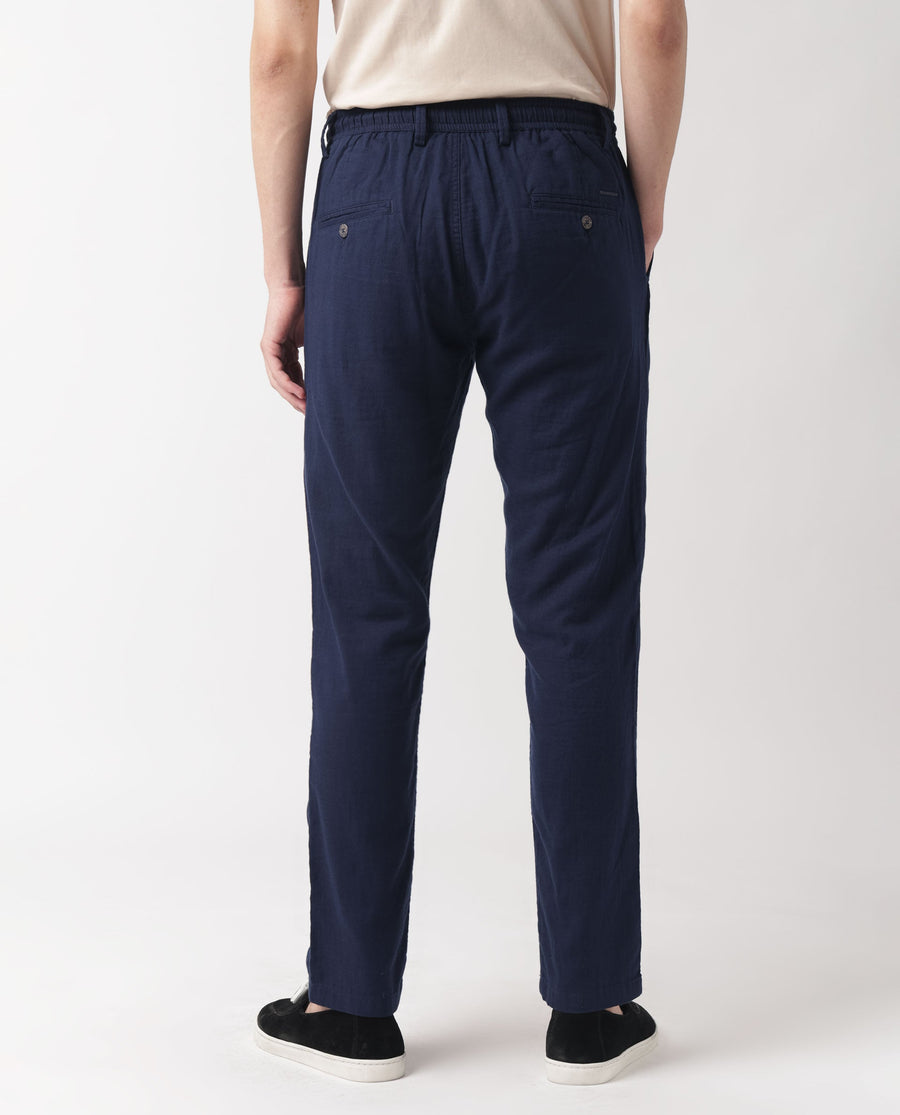 Rare Rabbit Men's Pastor Dark Blue Cotton Plain Regular Fit Trouser
