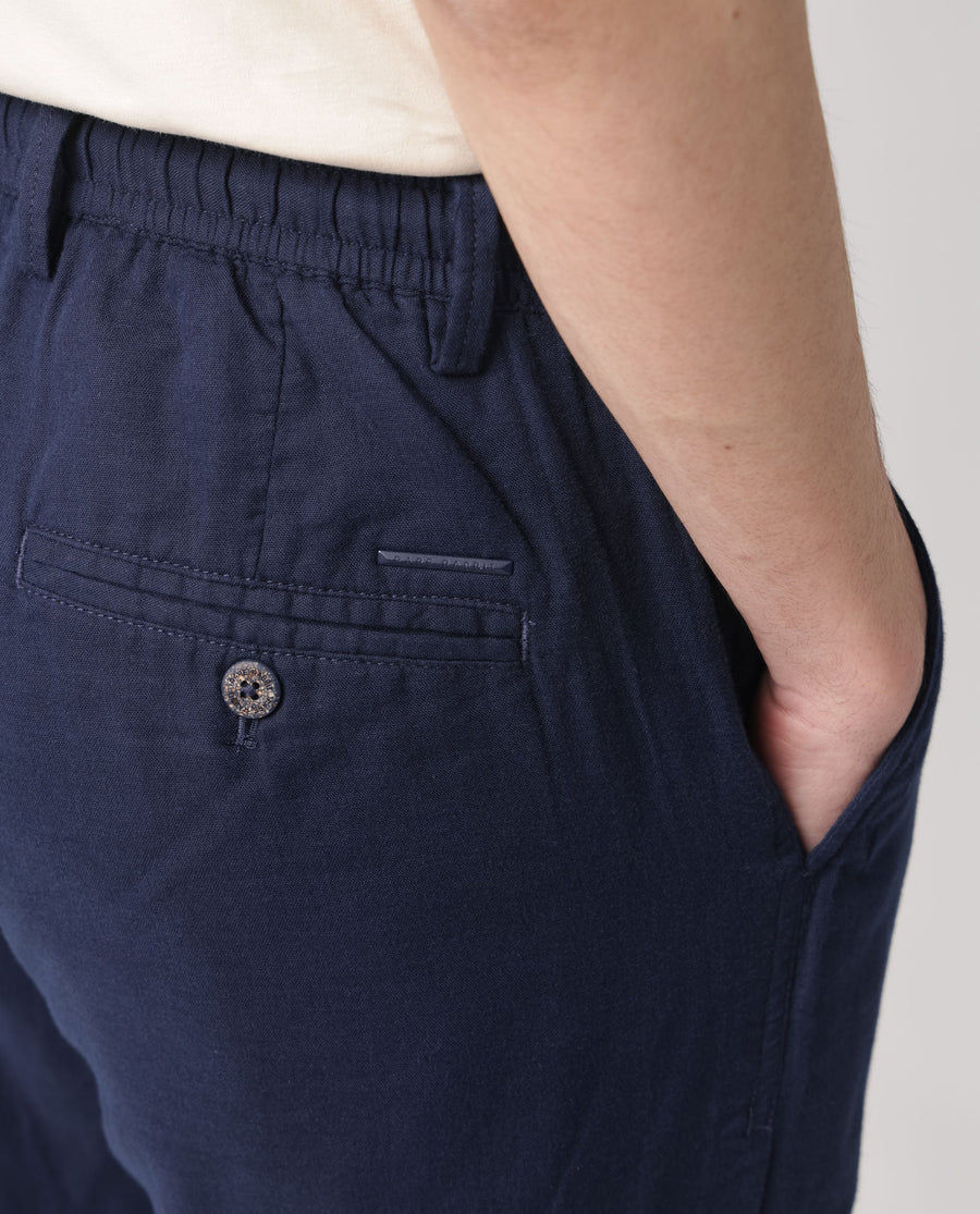 Rare Rabbit Men's Pastor Dark Blue Cotton Plain Regular Fit Trouser