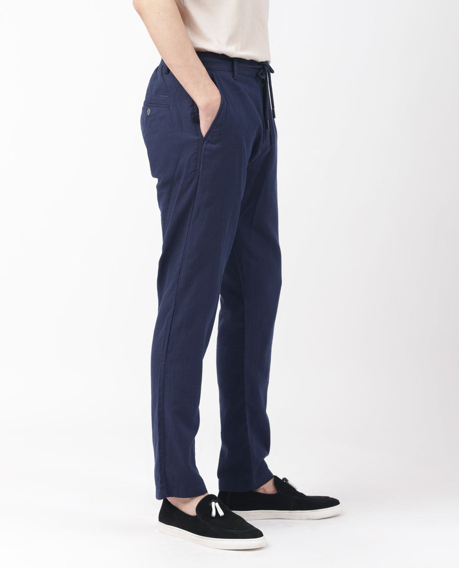 Rare Rabbit Men's Pastor Dark Blue Cotton Plain Regular Fit Trouser