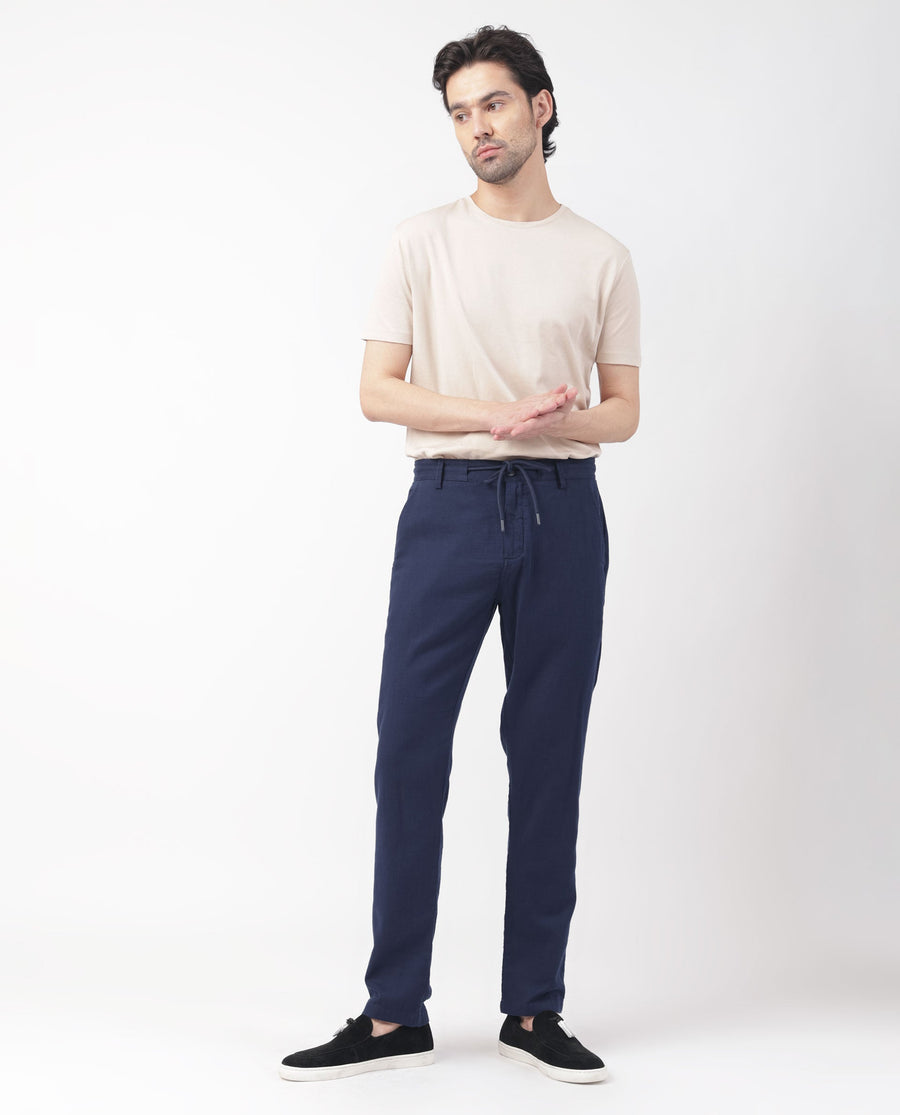 Rare Rabbit Men's Pastor Dark Blue Cotton Plain Regular Fit Trouser