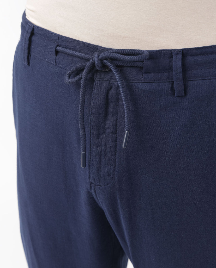 Rare Rabbit Men's Pastor Dark Blue Cotton Plain Regular Fit Trouser