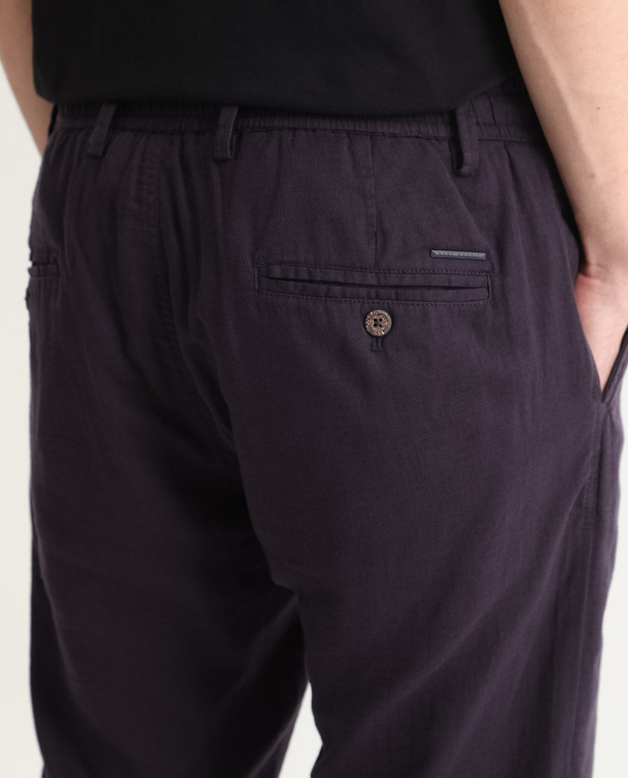 Rare Rabbit Men's Pastor Dark Purple Cotton Plain Regular Fit Trouser