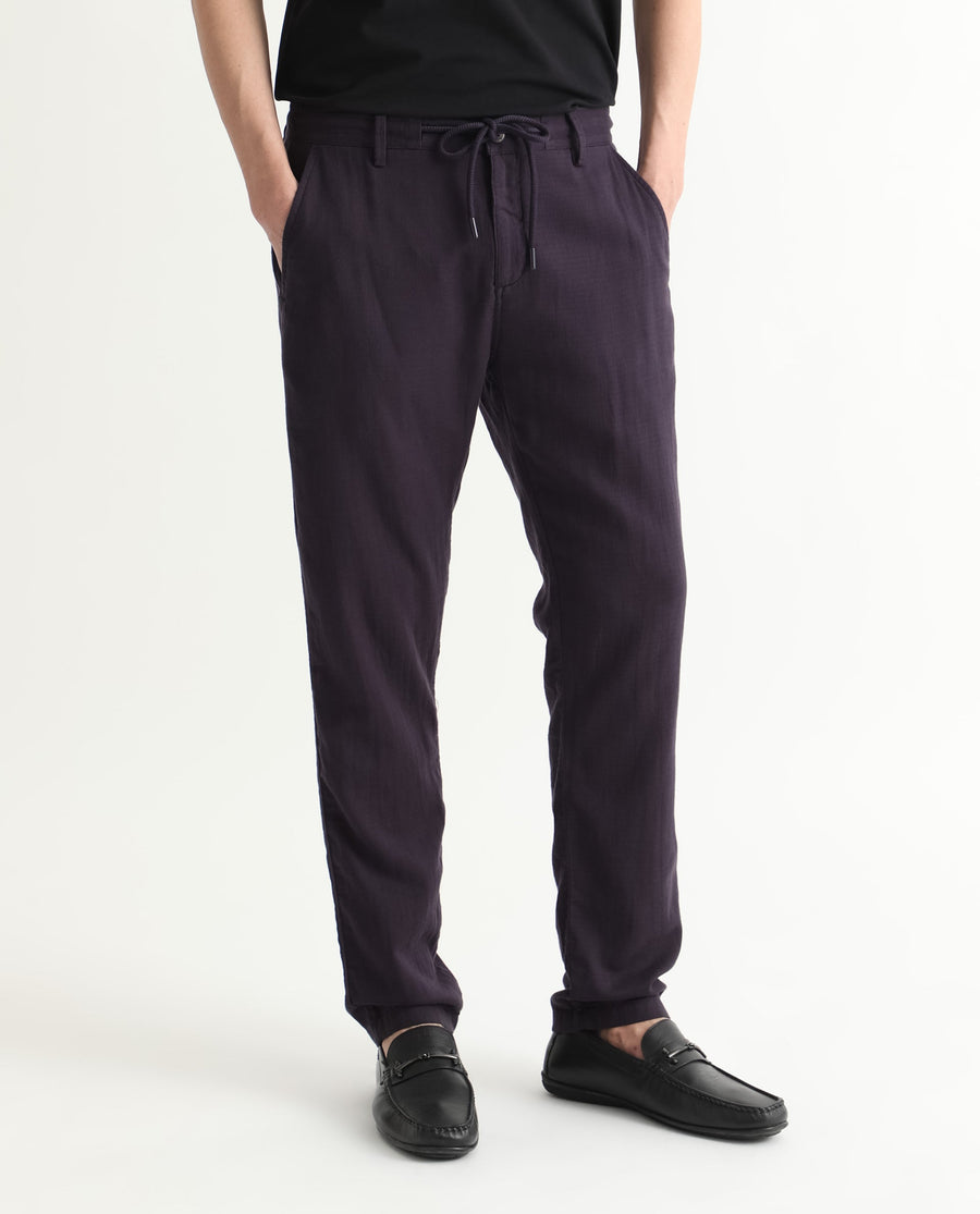 Rare Rabbit Men's Pastor Dark Purple Cotton Plain Regular Fit Trouser